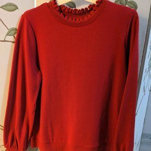 Ruffled neck and sleeve Red sweater